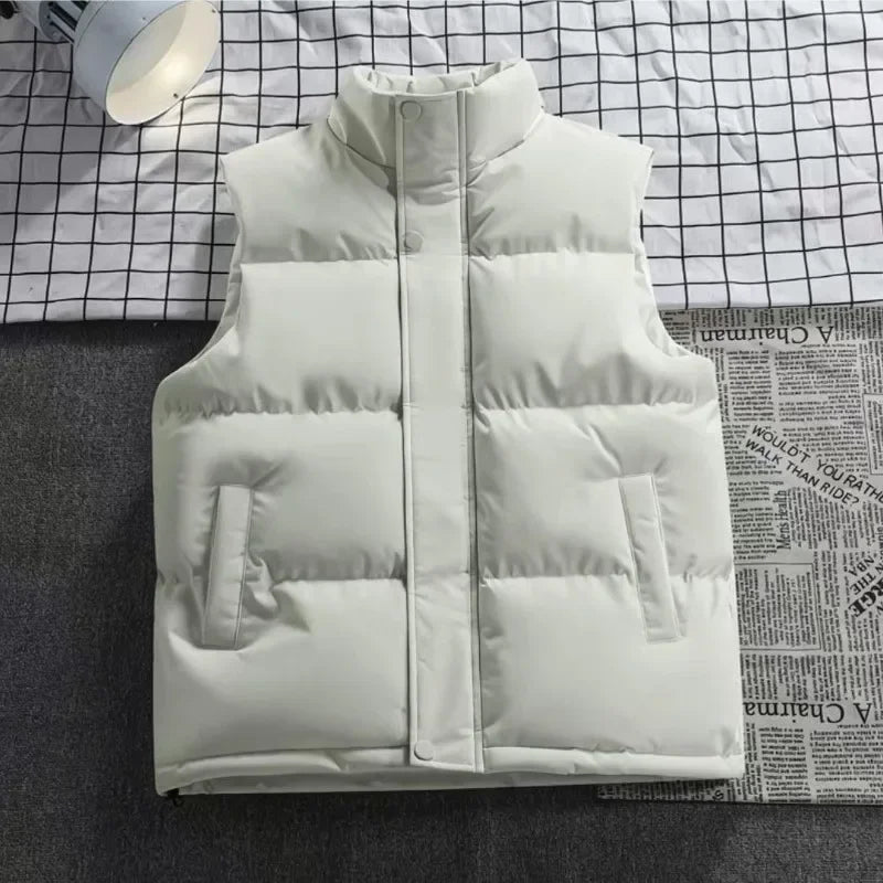 2025 Winter Thickened Cotton Vest for Men Loose Fitting Sleeveless Standing Collar Waistcoat Warm Trendy Outdoor Casual Jacket