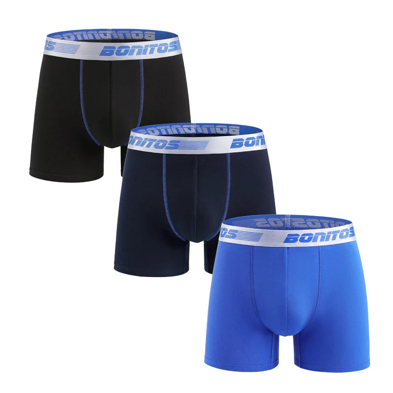 3 Pieces Cotton Men's Panties BONITOS Letter Waistband Boxer Briefs Solid Color Boxers Underwear For Man Classic Men Underpants