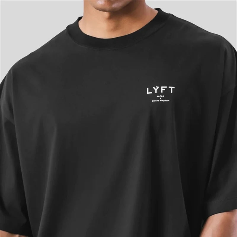 ONE POINT LYFT Print Big T Shirt Men Running Sport Gym Fitness Training Oversized 100% Cotton T-shirt Mens Bodybuilding Tee Tops ATFH
