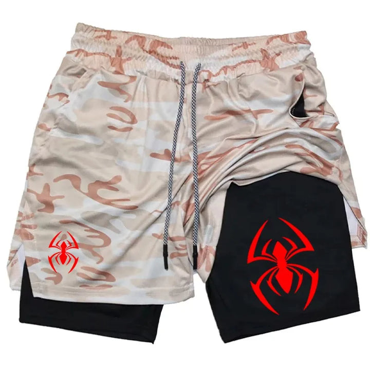 Red Spider Logo 2-in-1 Compression Gym Shorts Men Quick Dry Liner Workout Training Running Sports Athletic Casual wx201
