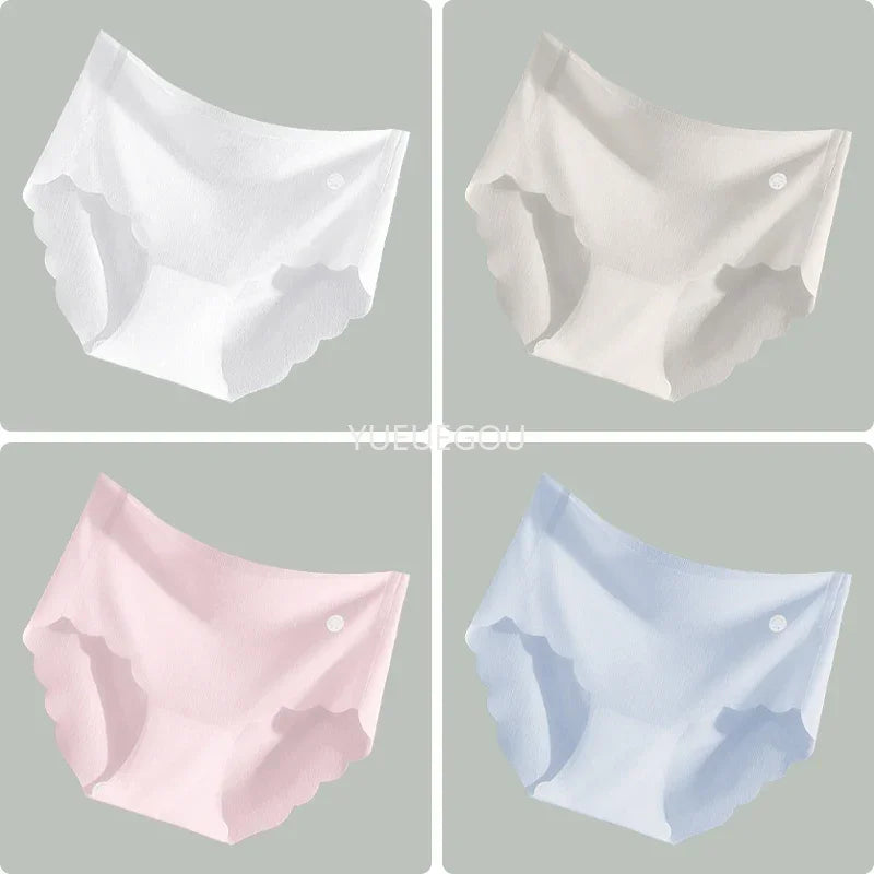 4PCS Ice Silk Seamless Underwear Ultra-thin Women's Panties Sexy Transparent Stretch Briefs High Waist Comfortable Lingerie M-XL
