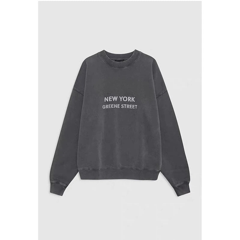 2026 Spring Autumn New Classic Letter Printing, Washing Water, Frying Colors, Old Black and Gray Women's Sweatshirt Pullover - ATFH