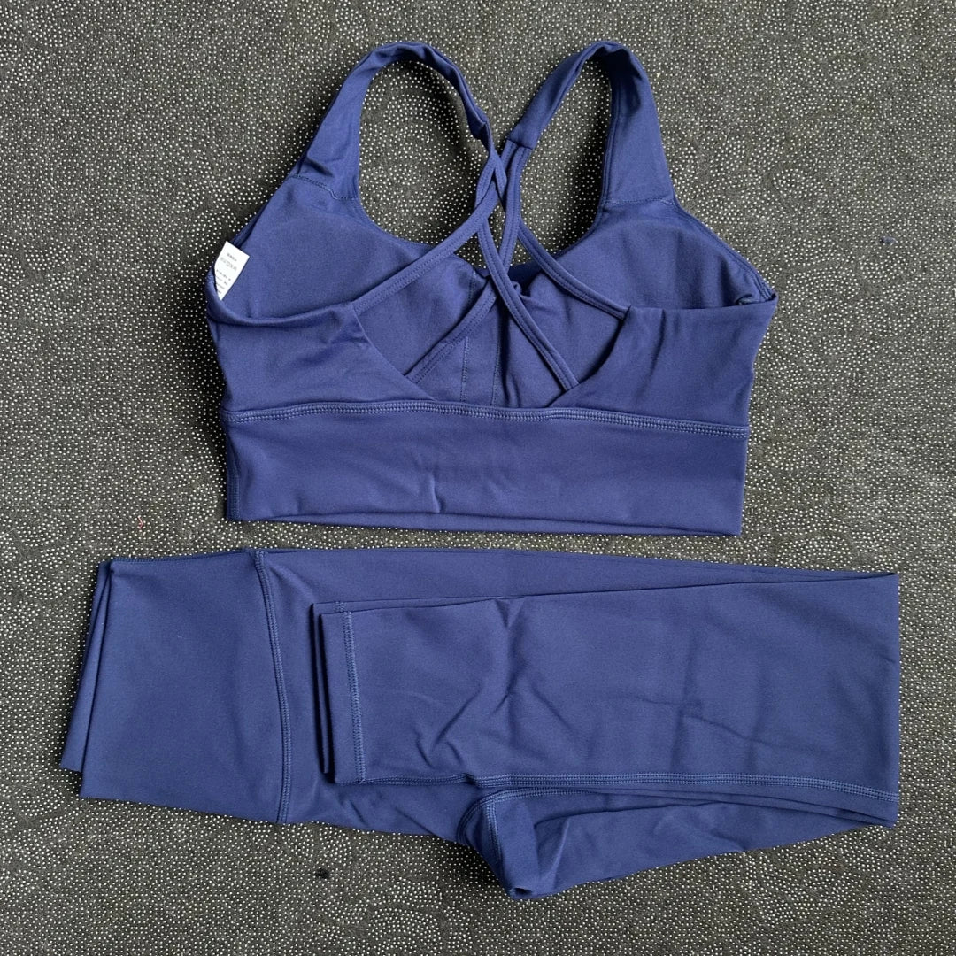 Solid Color Gym Yoga legging Set Soft Tight Women High Strength Fitness Bra With Sports Pant sportswear Proof of Squatting Proof - ATFH