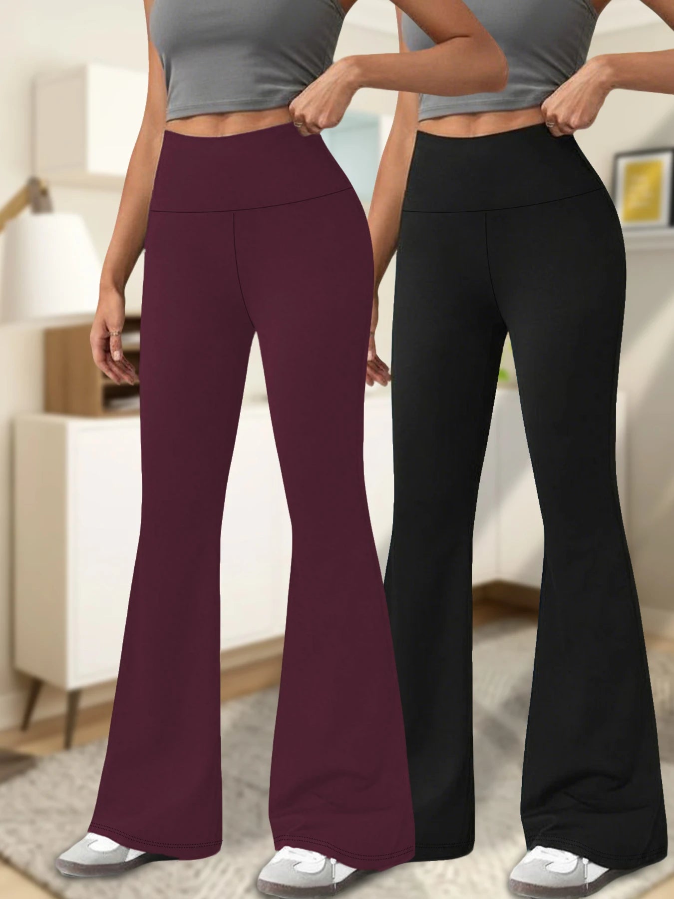 2 pack Women's Super Soft Flare Pants High Waisted Tummy Control Workout Yoga Leggings Bell Bottoms ATFH