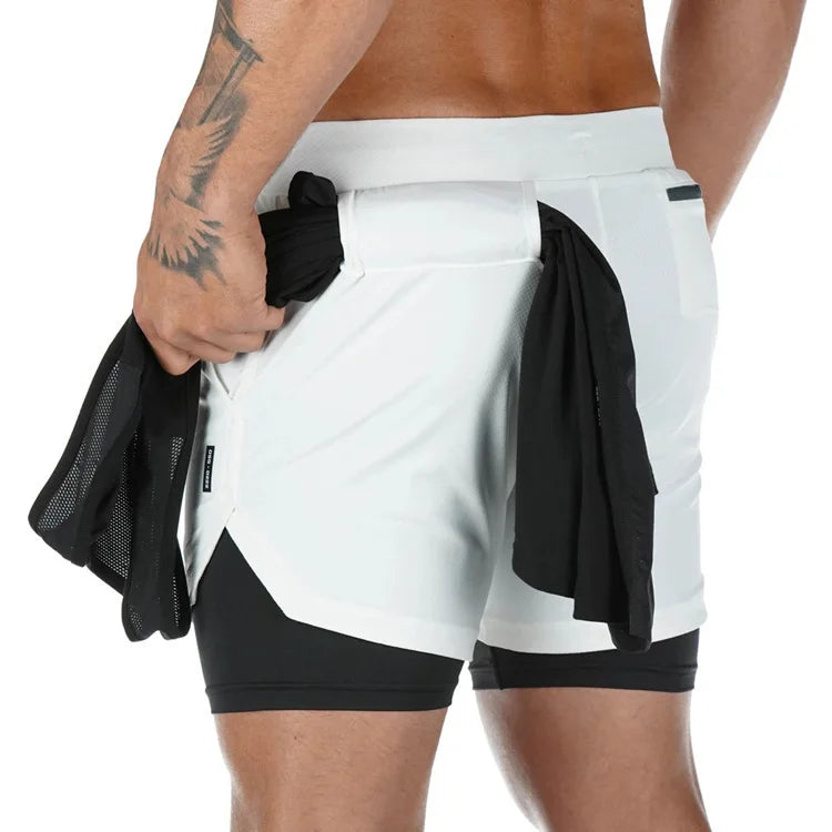 2 in 1 Men's Outdoor Running Shorts Quick-drying Fitness Training Double Layer Sweatpants New Sport Bottoms Bodybuilding Pants