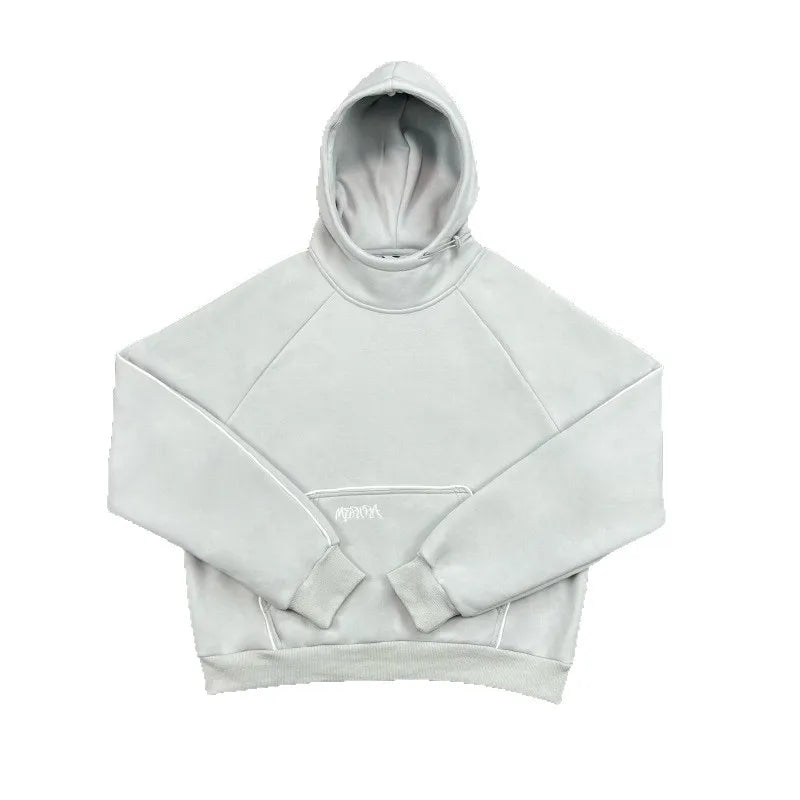 Mertra Patchwork Batwing Sleeve Embroidered Fleece-Lined Hoodie High-Street Relaxed-Fit Winter Jacket for Men and Women - ATFH