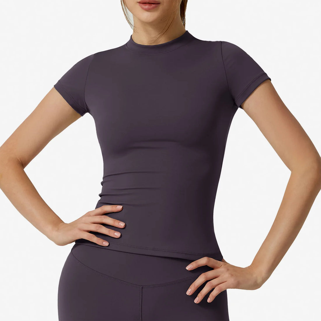 Brushed Fitted Yoga Top, Quick-Dry, Naked-Sense, Waist-Shaping Short Sleeve, Premium Fitness Sports T-Shirt - ATFH