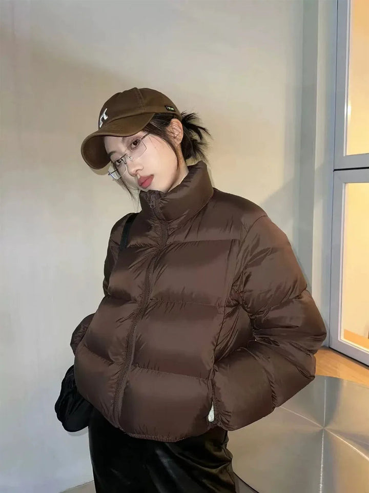 Parkas for Women Winter Coat Zipper Chic Solid Casual Coat Vintage Fashion Long Sleeve Female Elegant Thermal Jacket New ATFH