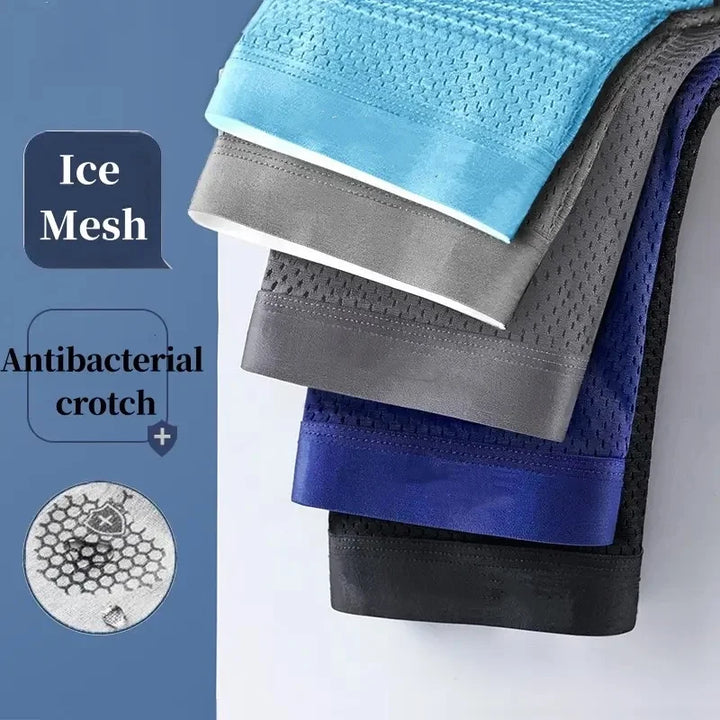 5pcs/Men's Underwear Summer Ice Silk Underwear Plus Size Panties Cool Breathable Sexy Boxer Panties Mesh Comfort Underwear L-5XL