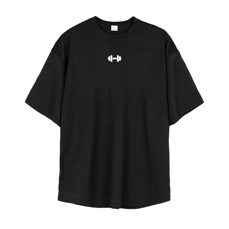 Oversized Summer Mesh Breathable Quick Dry T-Shirt Gym Bodybuilding Fitness Loose Clothing Mens Sport Short Sleeve Casual Shirts ATFH