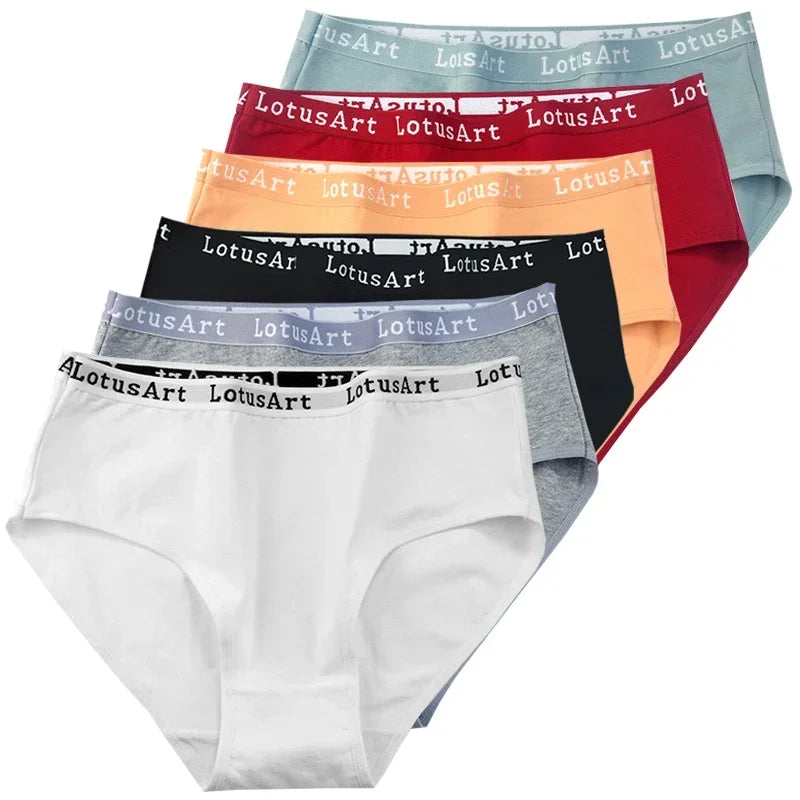6pcs Cotton Women Panties Lady Plus Size Underwear High Waist Briefs Breathable Solid Color Female Lingerie Shorts