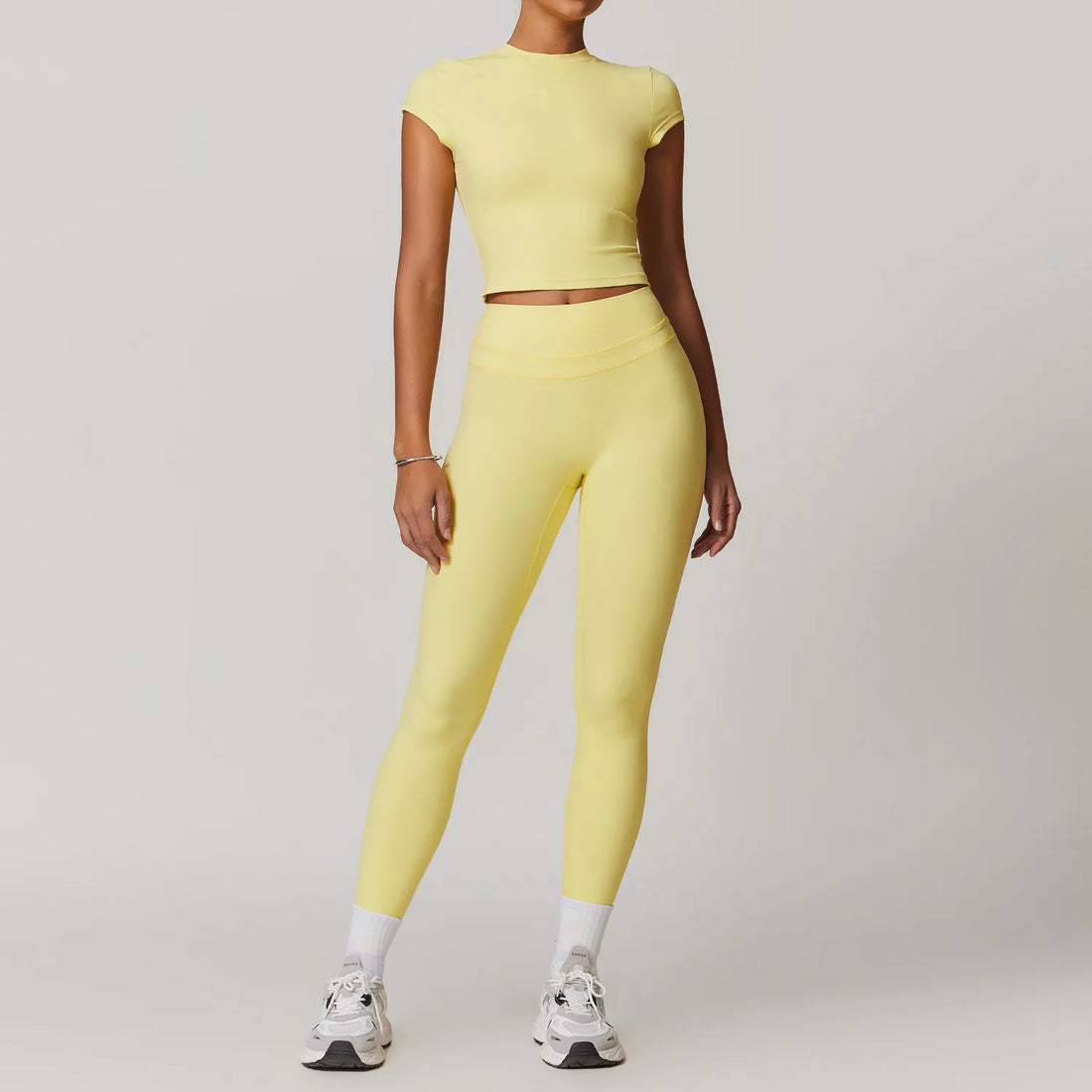 JUREN Yoga Suit 2PCS Sports Set Women Quick-Drying Gym Set Women Tracksuit Running Workout Short Sleeves Sports Yoga Clothing - ATFH