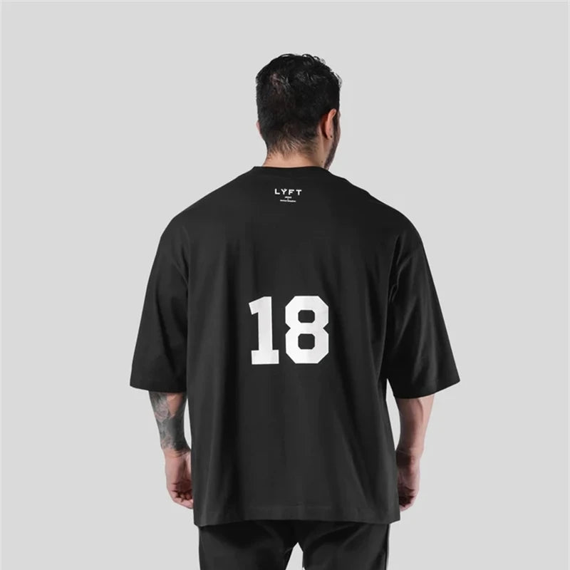 LYFT Loose Men Gym Running T-Shirts Breathable Short Sleeve Summer Cotton Fitness T Shirt  Sports Bodybuilding Training TEE Tops ATFH