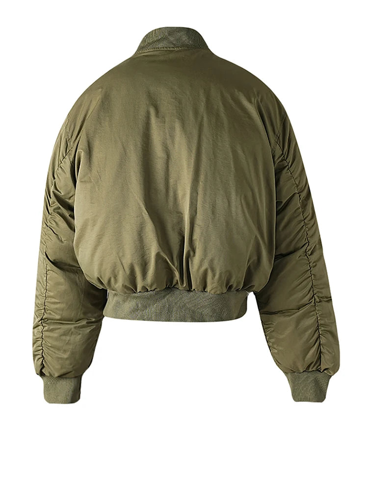 [EAM] Army Green Thick Warm Big Size Cotton-padded Coat Long Sleeve Women Parkas Fashion Tide New Autumn Winter 2026 CPG2505