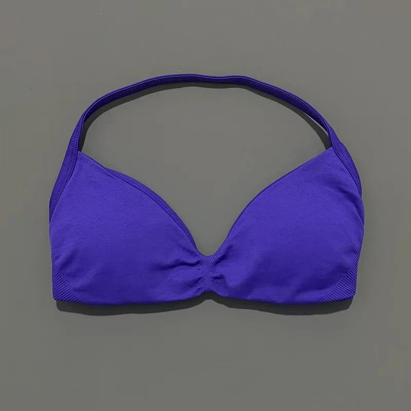 Sports Strappy Bra Yoga Underwear Women Gym Top Running Exercise Backless Bra High Support Active Wear Fitness Workout Halter - ATFH