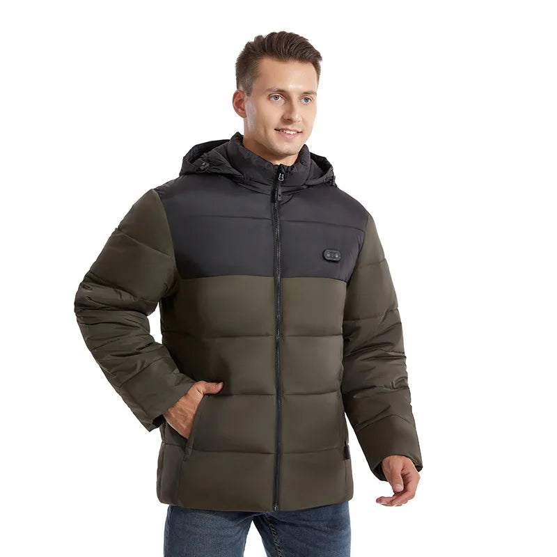 USB Heated Hooded Jacket Men 8 Heating Zones Dual Control 3 Gears Adjustable Washable Winter Warm Thermal Coat Outdoor Travel