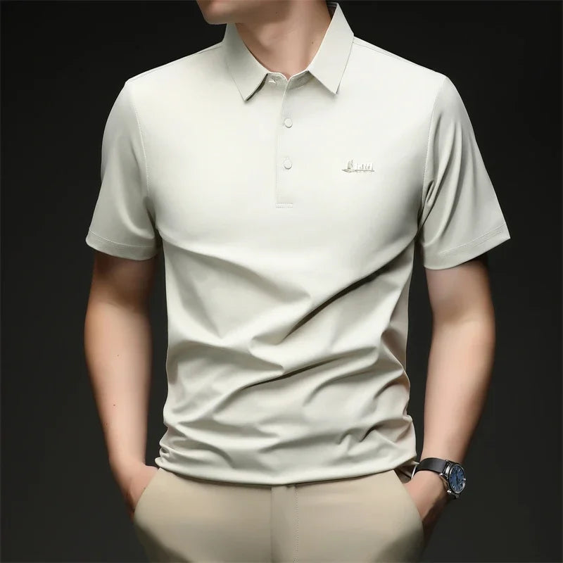 Mens Embroidered Polo Shirt Short Sleeve Slim Fit Casual Style Soft And Comfortable Fabric For Daily Wear And Weekend Getaways