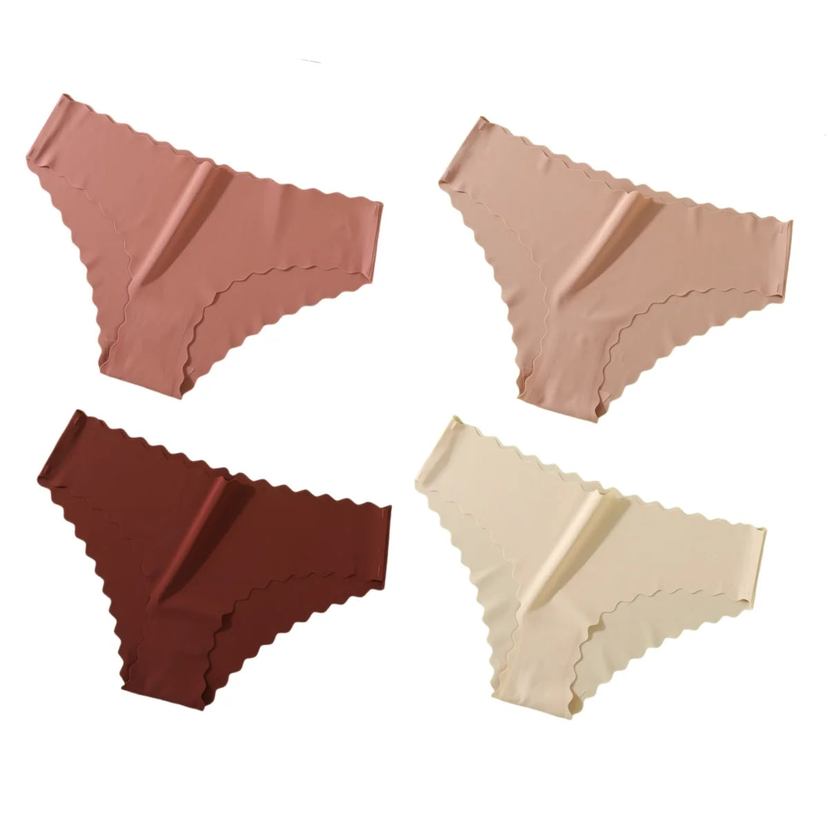 4Pcs/Set Ice Silk Mid-Rise Panties Women's Seamless Briefs Solid No Show Underwear Scalloped Edge Panties Sexy Lingerie XS-XL