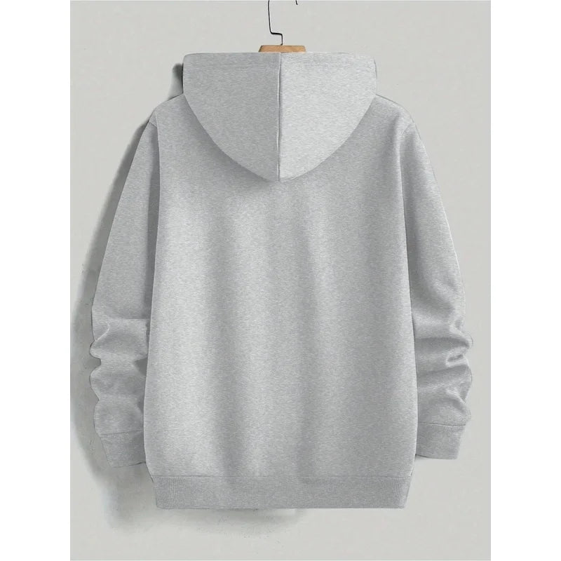Men's casual printed hoodie regular fit, Japanese Tokyo minimalistic print fashion long-sleeve fleece pullover