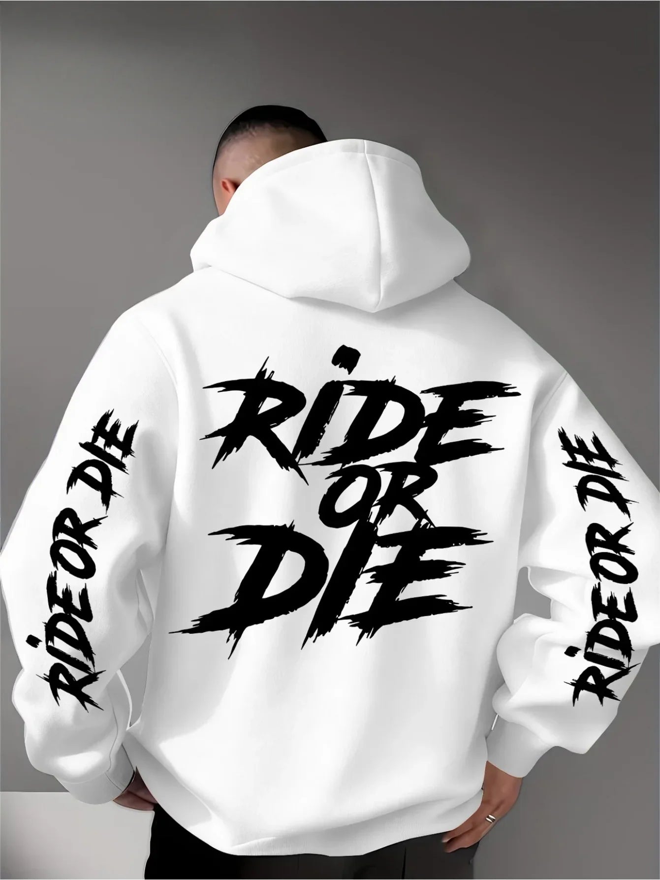 Men's Ride Or Die Hoodie Biker Motorcycle Graphic Back Sleeve Print Oversized Pullover Sweatshirt Streetwear Autumn Winter