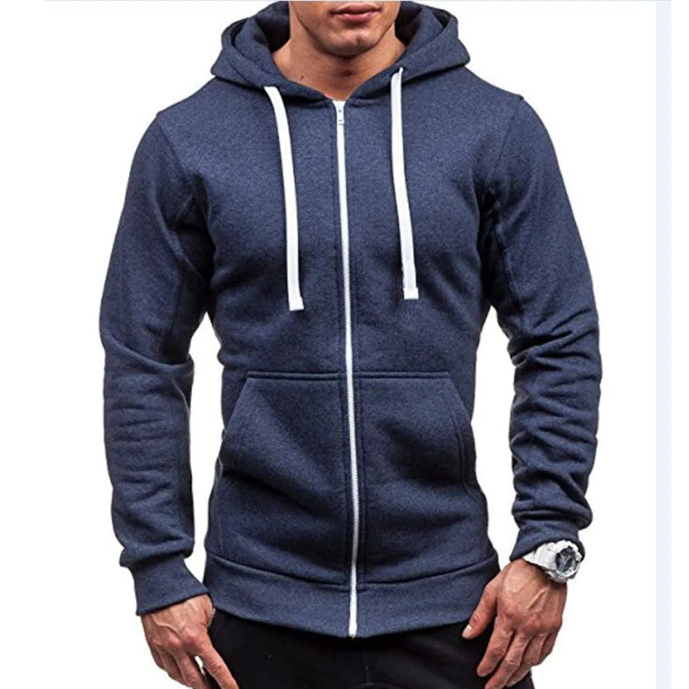 Men Hoodie Sweatshirts Autumn Winter Long Sleeve Front Pocket Zip Up Solid Hoody Coats BSD-ZW08 - ATFH