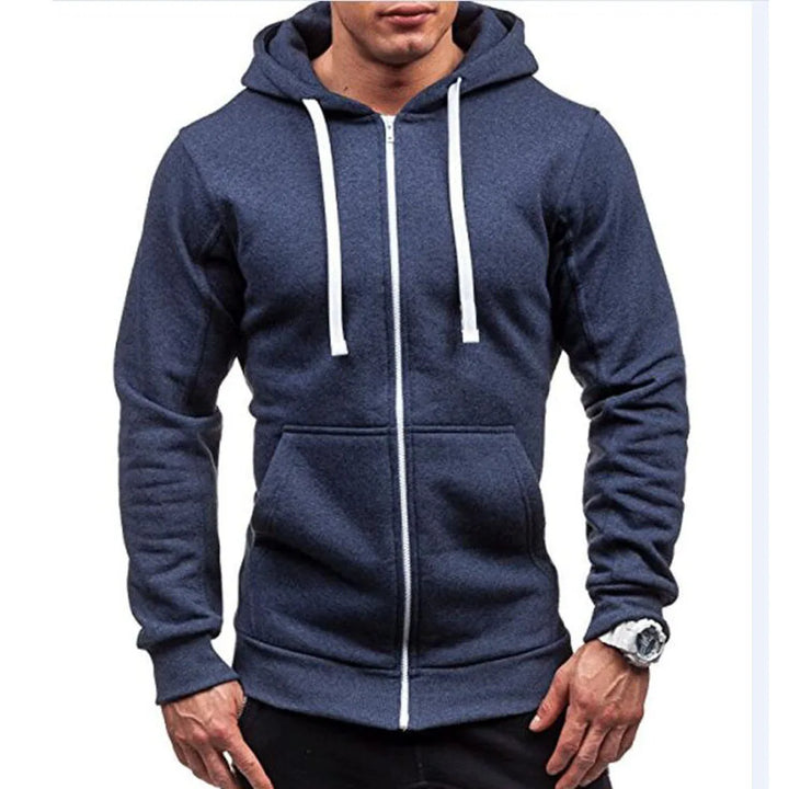 Men Hoodie Sweatshirts Autumn Winter Long Sleeve Front Pocket Zip Up Solid Hoody Coats BSD-ZW08 - ATFH