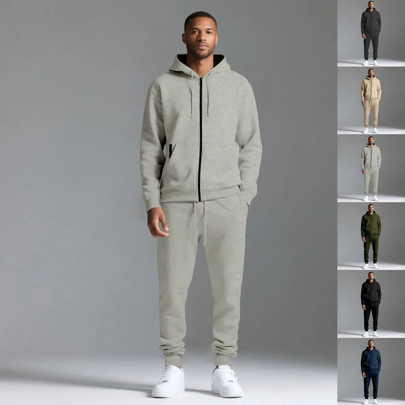 Custom LOGO autumn and winter men's long-sleeved trousers hooded sports and leisure fleece warm and comfortable two-piece set - ATFH