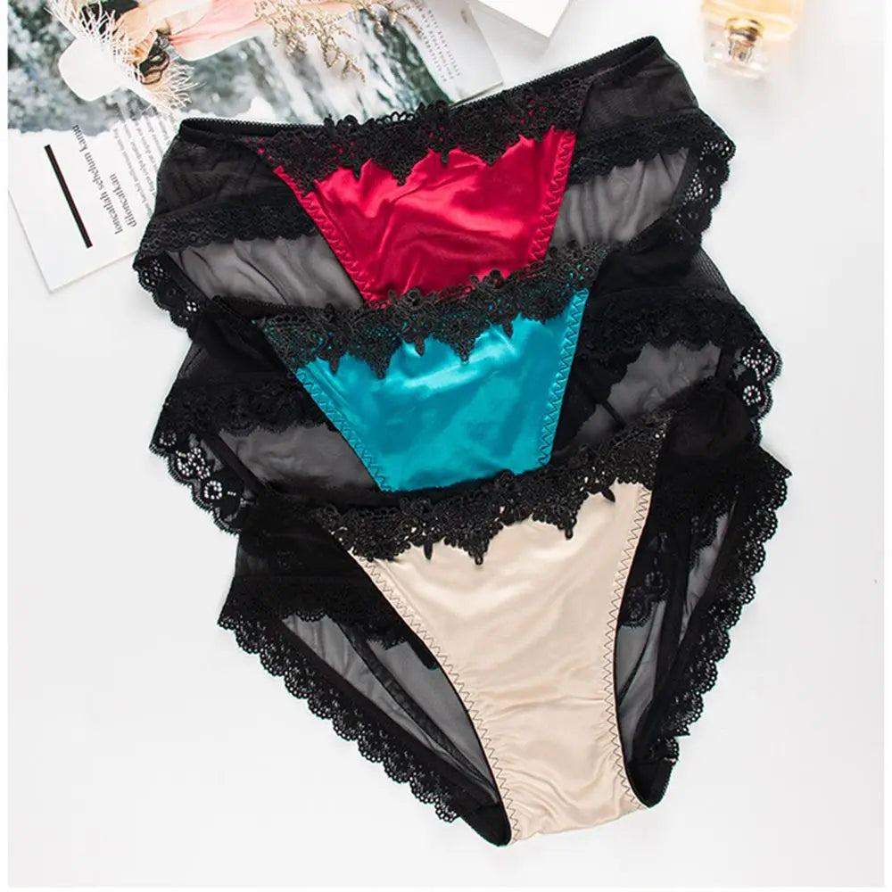 Solid Color Sumptuous Hollow Out Women Low-rise Net Lace Panties Briefs Underwear