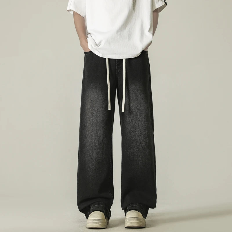 full length men's oversize y2k black big boys jeans for man washed straight leg casual loose wide baggy pants Men trousers denim ATFH