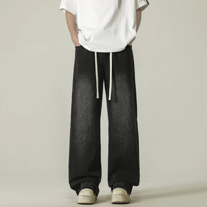 full length men's oversize y2k black big boys jeans for man washed straight leg casual loose wide baggy pants Men trousers denim ATFH