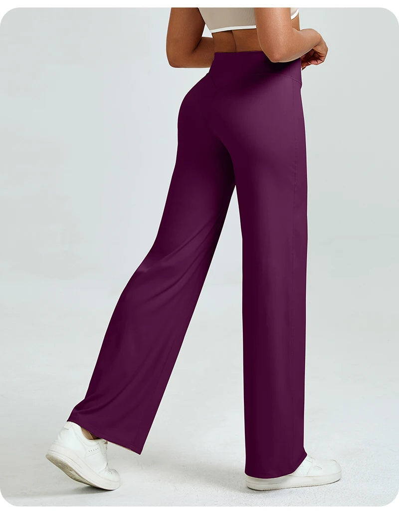 High Waisted Straight Leg Yoga Pants for Women, Naked Feeling Butt Lifting Loose Fit Workout Trousers, Slimming Gym Pants ATFH