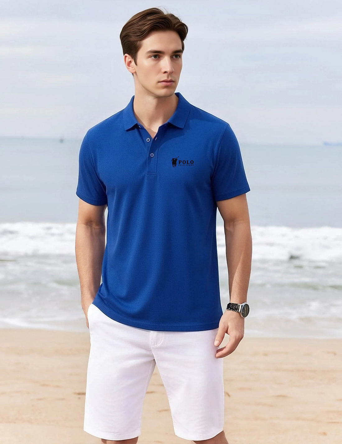 Men's summer high-quality short sleeved polo shirt button letter printed T-shirt for business and casual men's wear
