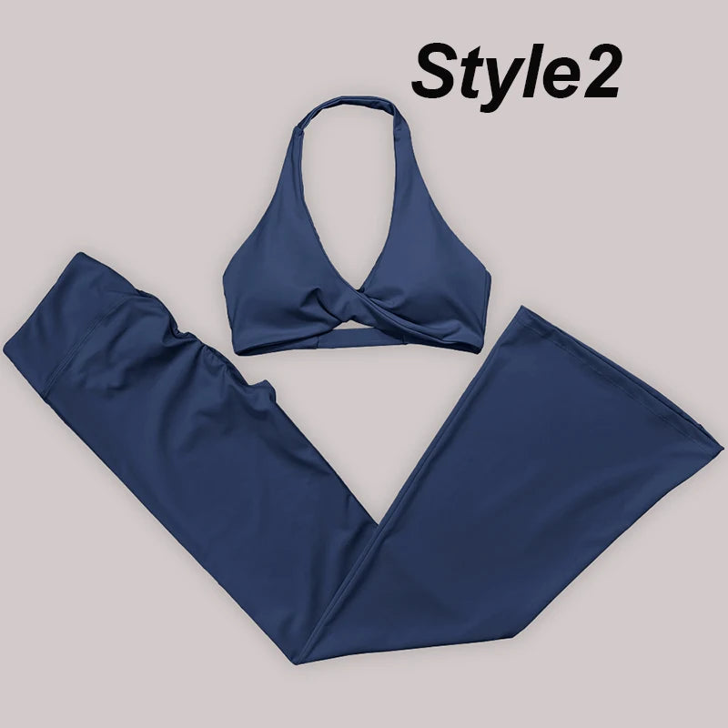 Gym Leggings Women High Waist Flared Pants Cross Waist Sport Tights Ladies Push Up Fitness Leggin Workout Clothes ATFH