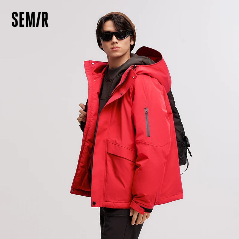 Semir Down Jacket Men Mid-Length 2026 Winter New RainproofStain-ResistantOil-Proof Windproof Loose Hooded Versatile Down Jacket
