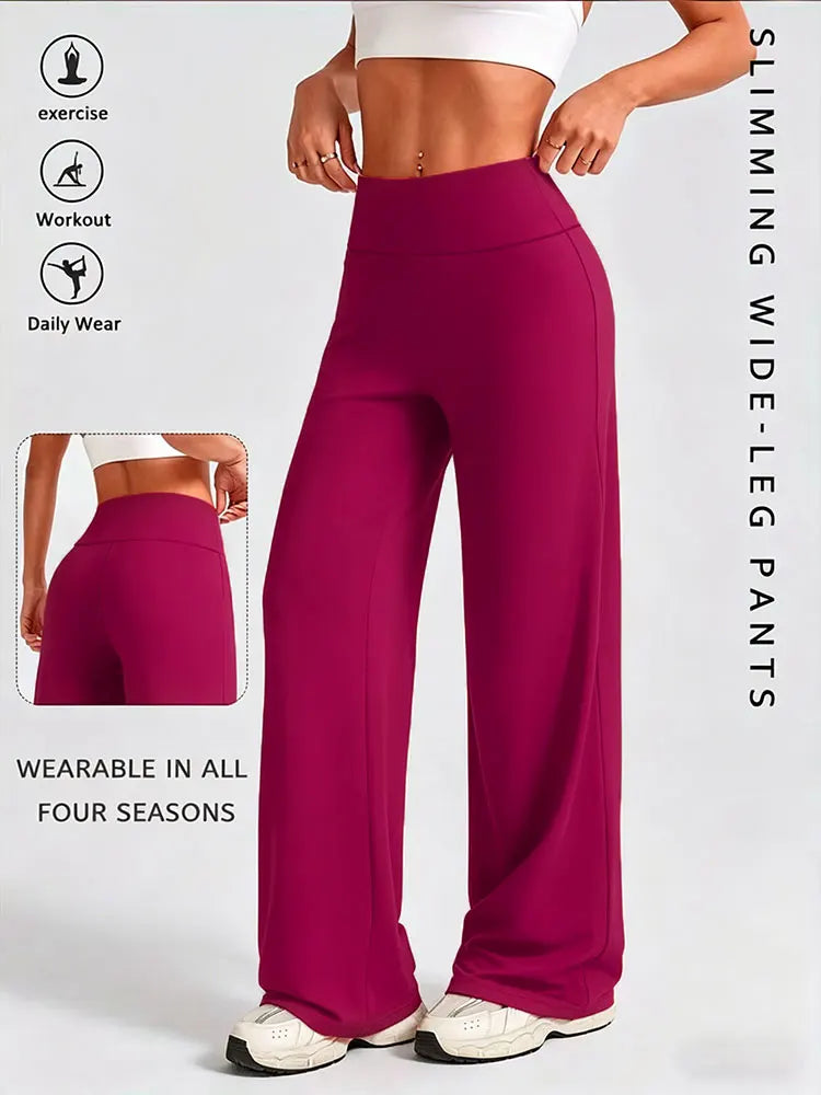 Solid Color Straight Wide Leg Pants Womens Mid Waist Yoga Leggings Fitness Tights Naked Feeling Pilates Running Sports Trousers