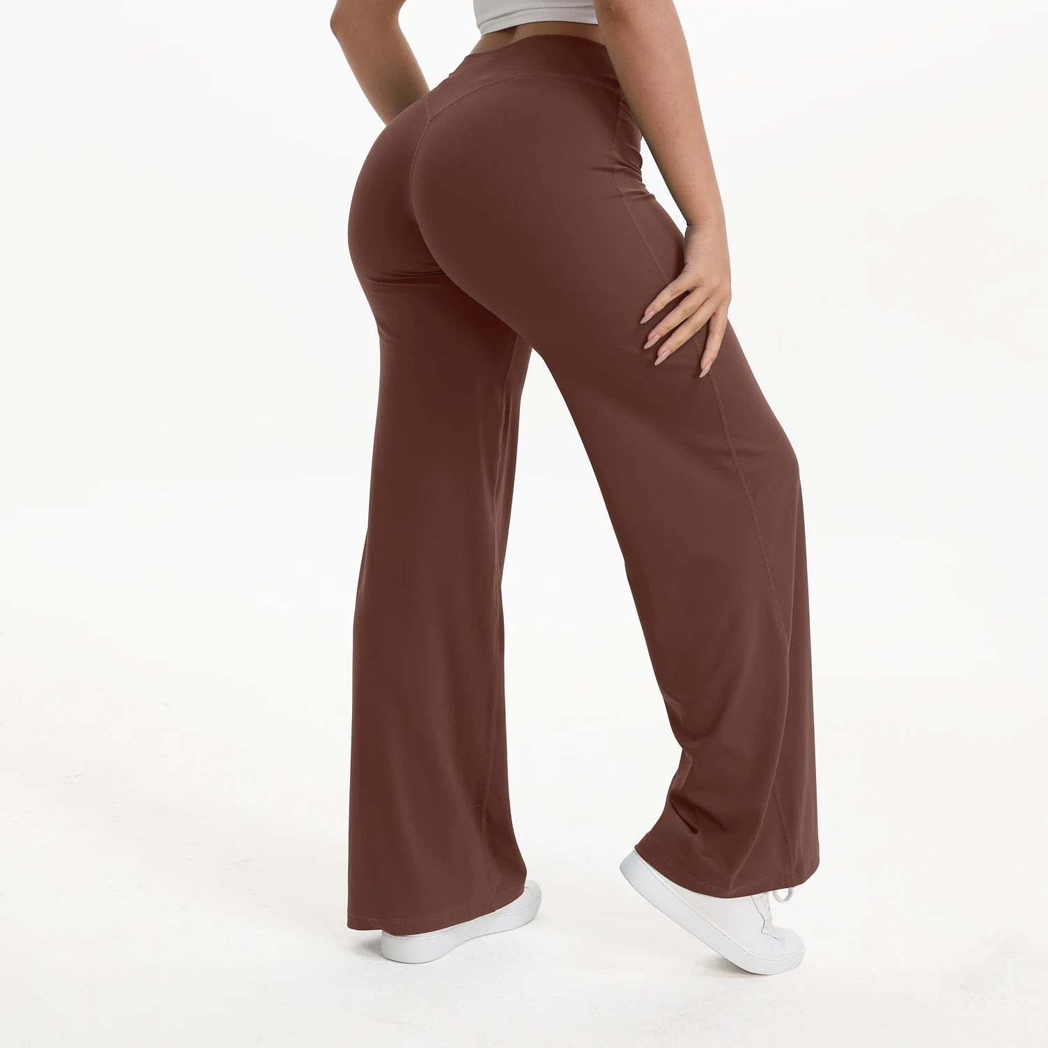 SoftMotion Straight Leg Bottoms Women's Mid-Waist Yoga Pants GYM Leggings Naked Feel Pilates Running Sports Trousers ATFH