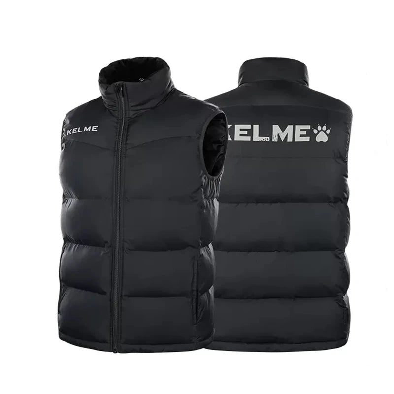 KELME Men Winter Down Vest Sport Training Lightweight Waterproof Outwear Short Stand Collar Casual Coat Windproof Warm Jacket