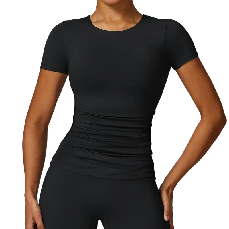 Skin Friendly Soft Shirts Breathable Quick Dry Yoga Top Running T-shirt Short Sleeve Skinny Elastic Fitness Tee Women Sports Top - ATFH