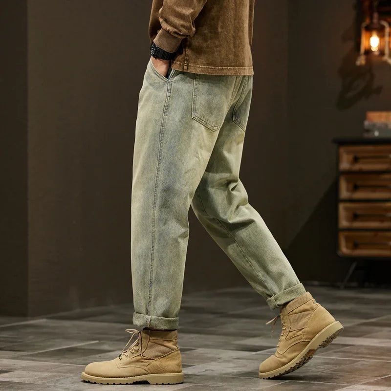 Men's 95% Cotton Jeans High Quality Loose Harem Pants Fashion Baggy Casual Outdoor Work Denim Pants Brand Men's Clothing ATFH
