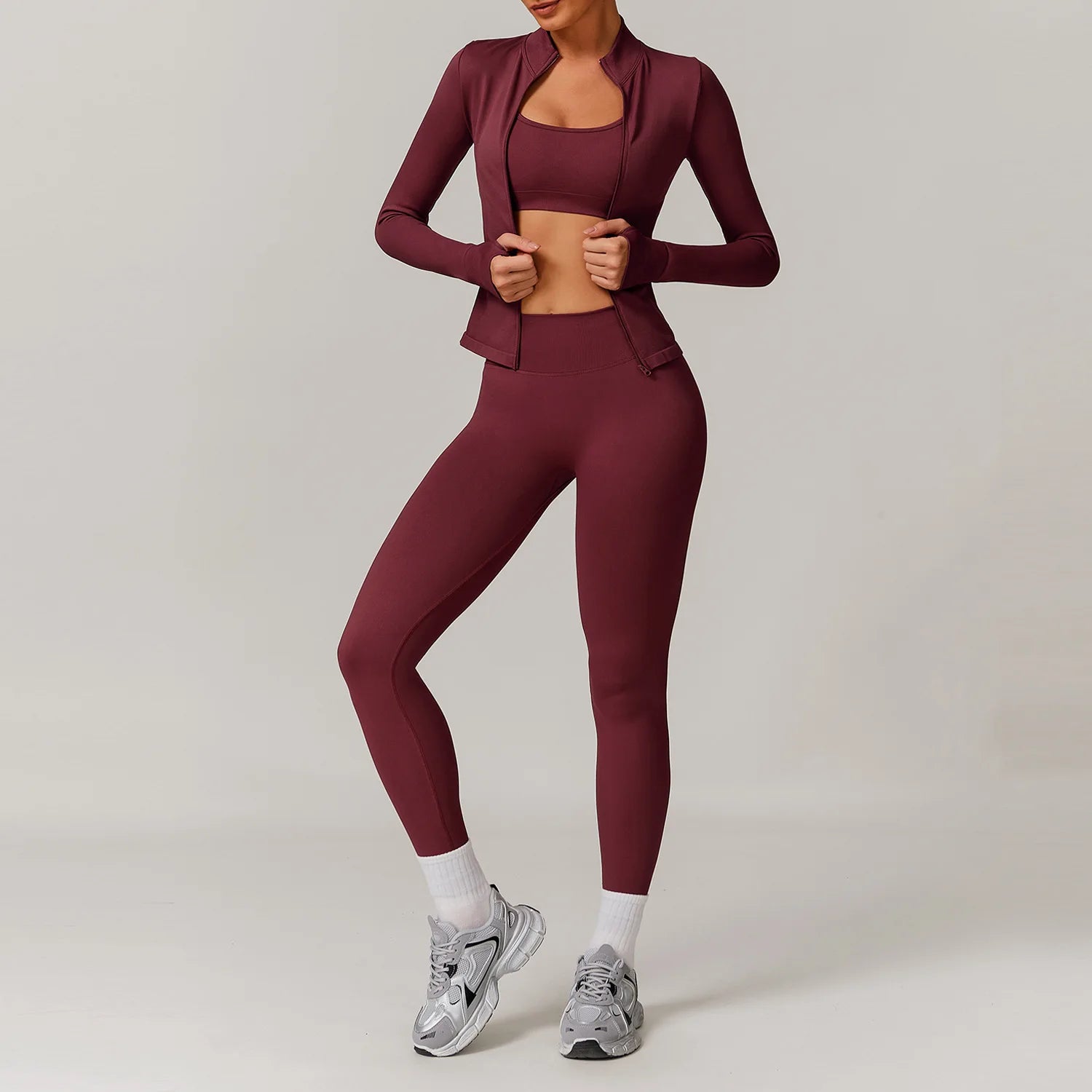 Yoga Set 2/3PCS Gym Clothes Sportswear Yoga Suits For Women Long Sleeve Crop Top Fitness Set Tracksuits Sports Bra Gym Leggings - ATFH