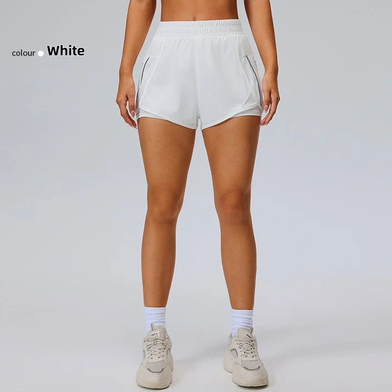 Sports pocket shorts, women's running loose three quarter pants, quick drying lining, anti glare double-layer fitness Tahsi Fashion House