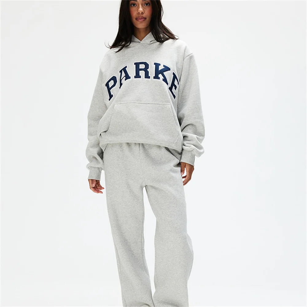 Autumn/winter Women's Long Sleeve Hooded Sweatshirt Classic Denim Letter Patch Embroidered Loose Hoodies for Female Pullover Top