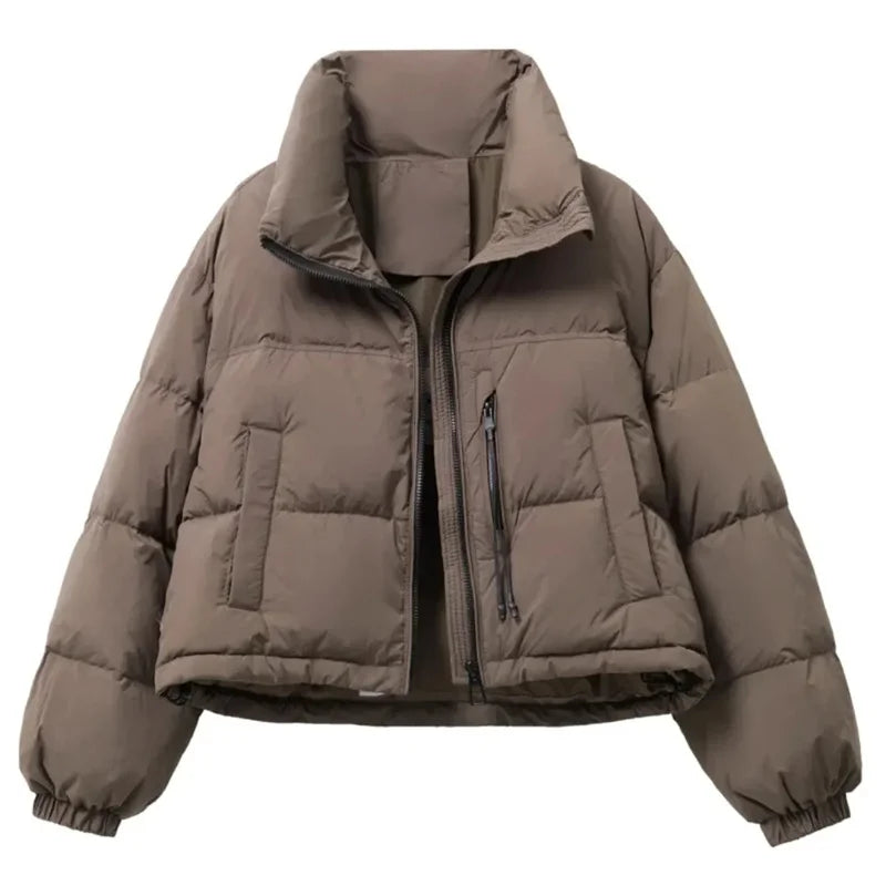 2025 New Winter  Korean Loose Short Stand-up Collar Cotton Padded Jacket Women Thicken Warm  Elegant Parkas Female Outwear