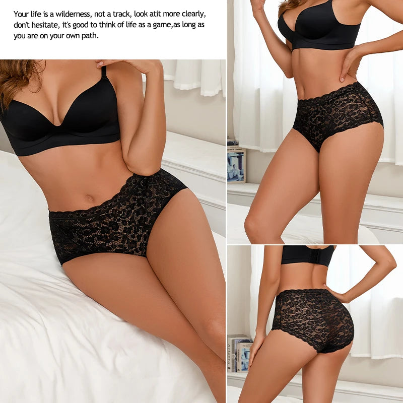 4PCS/SET See Through Lace Panties Women High Waist Full Hip Breathable Underwear Multi Color Skin-Friendly Intimate Lingerie New