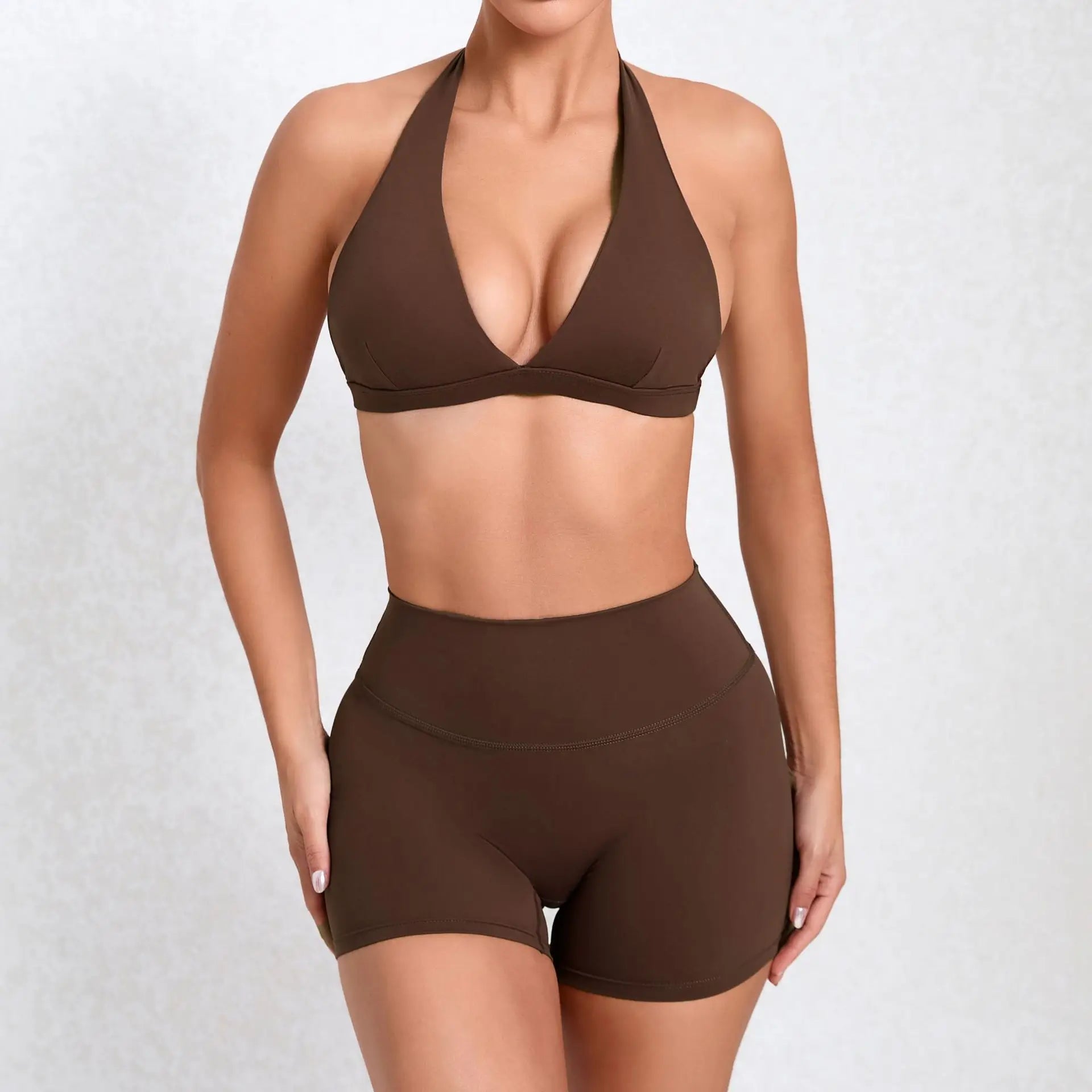 Quick-Dry Yoga Set Sexy Sports Running Fitness Outfit Gym Workout Clothes Open Back Bra Yoga Sportwear Shorts Sets for Women - ATFH