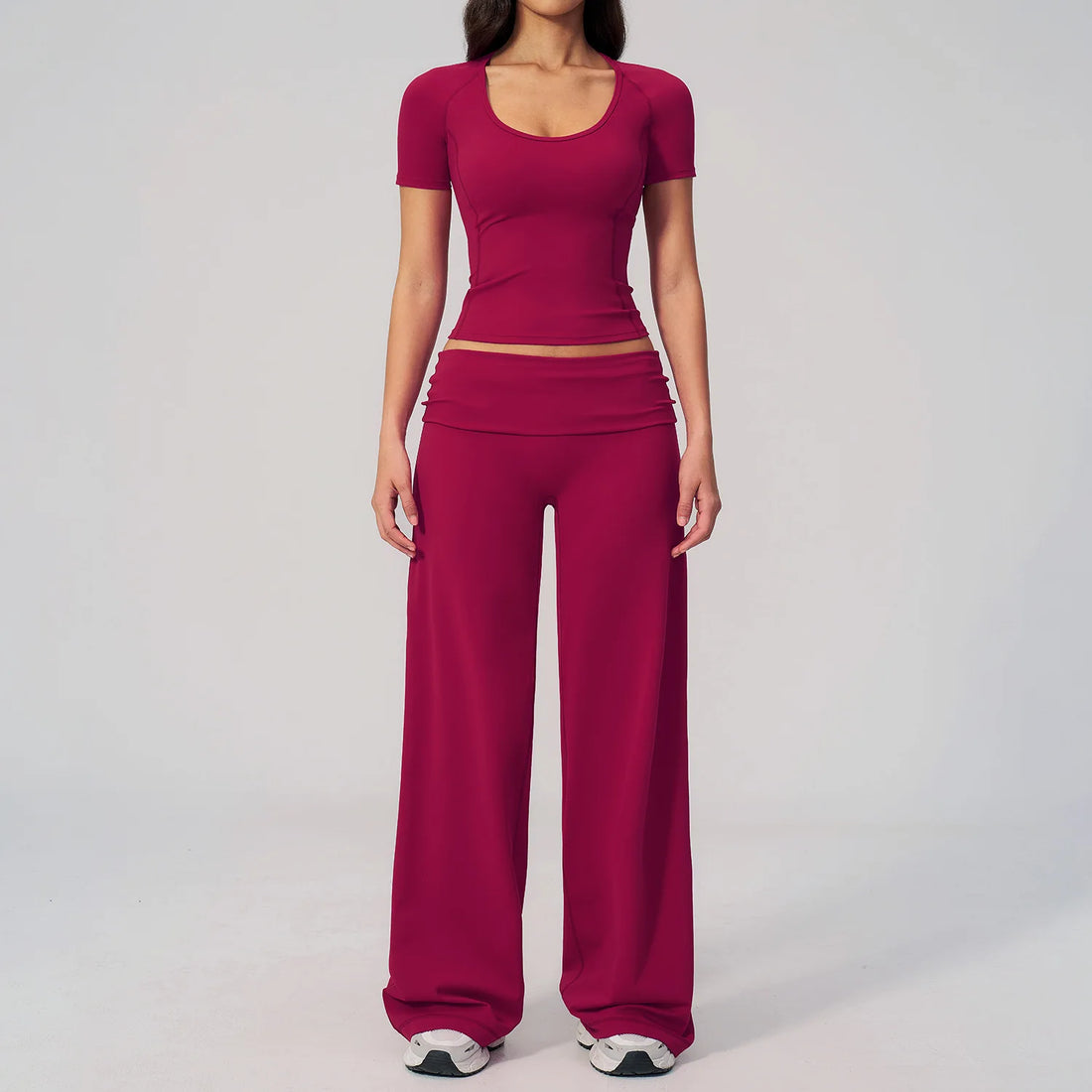 2PCS Fitness Suit Gym Tracksuits Deep V Yoga Bra Athletic Wear Female High Waist Workout Flared Pants Sports Set Yoga Clothes