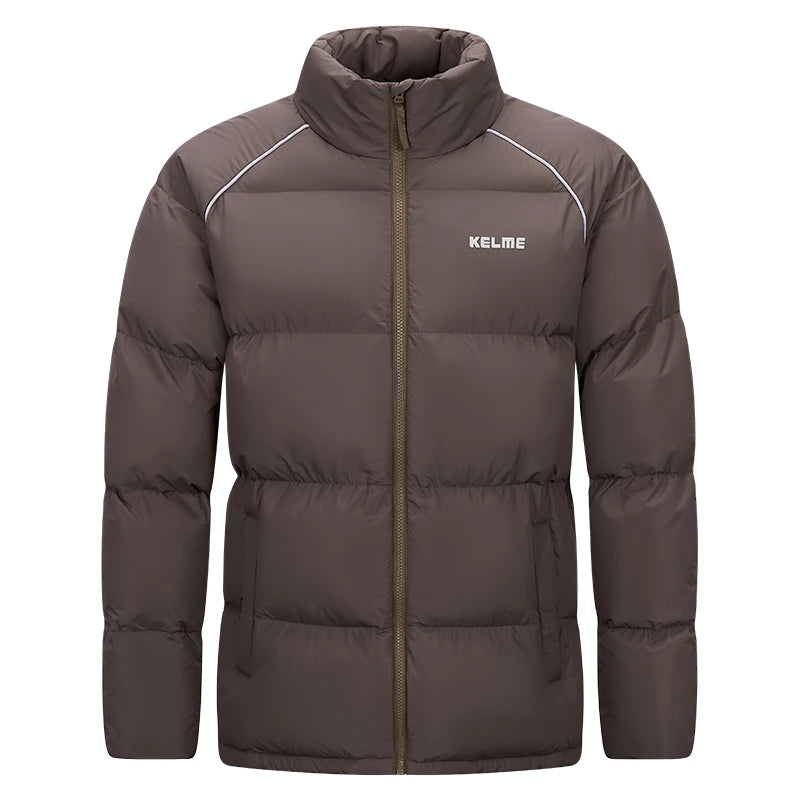 Kelme Men's Warm Cotton Jacket, Casual Stand Collar Loose Fitting Bread Jacket, Outdoor Comprehensive Training Jacket