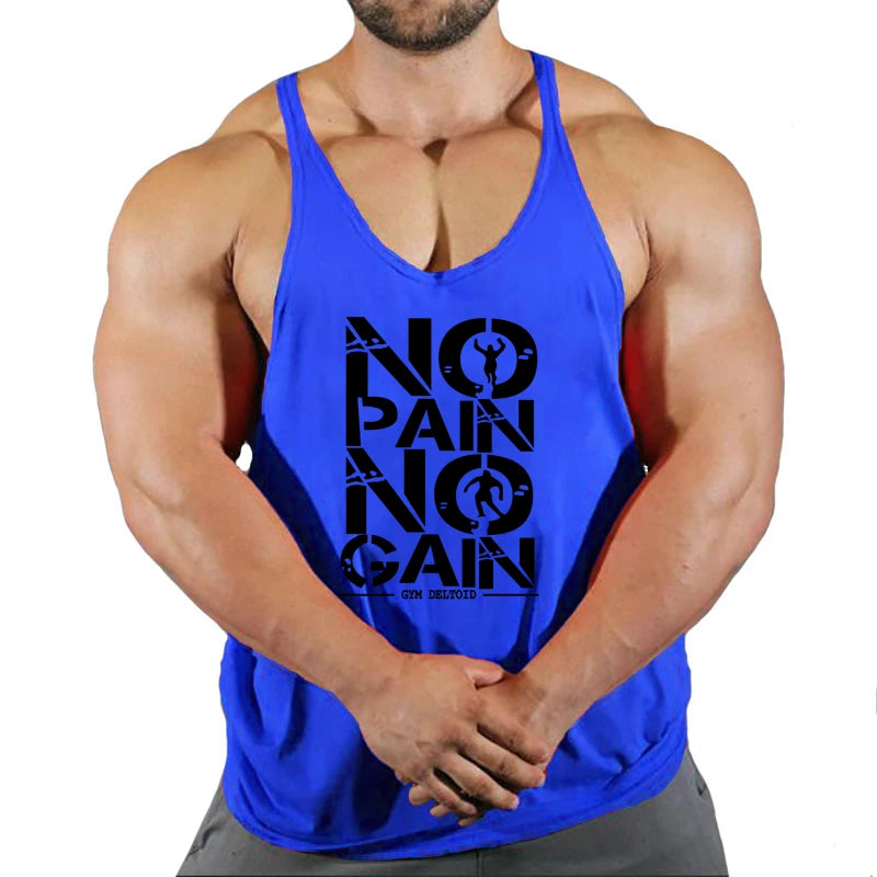 Hot Sale Gym Cotton Singlets Canotte Bodybuilding Stringer Tank Top NO PANI NO GAIN Fitness Shirt Muscle Guys Sleeveless Tanktop