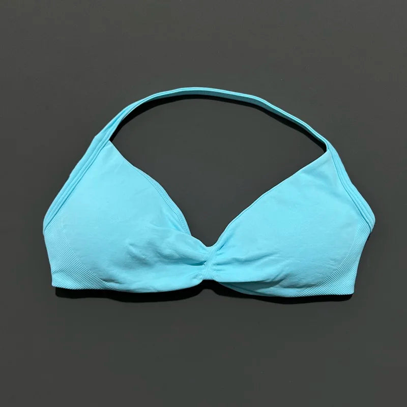 Sports Strappy Bra Yoga Underwear Women Gym Top Running Exercise Backless Bra High Support Active Wear Fitness Workout Halter - ATFH