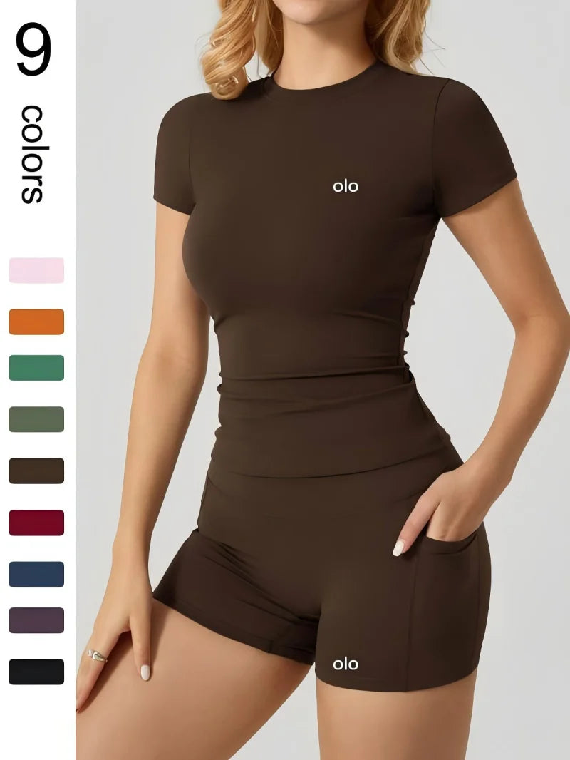 2026 New Sports and Fitness Clothing - Tight Top, Hip Lifting Shorts, Naked Yoga Clothing, Split Set - Women's Yoga Sports Set